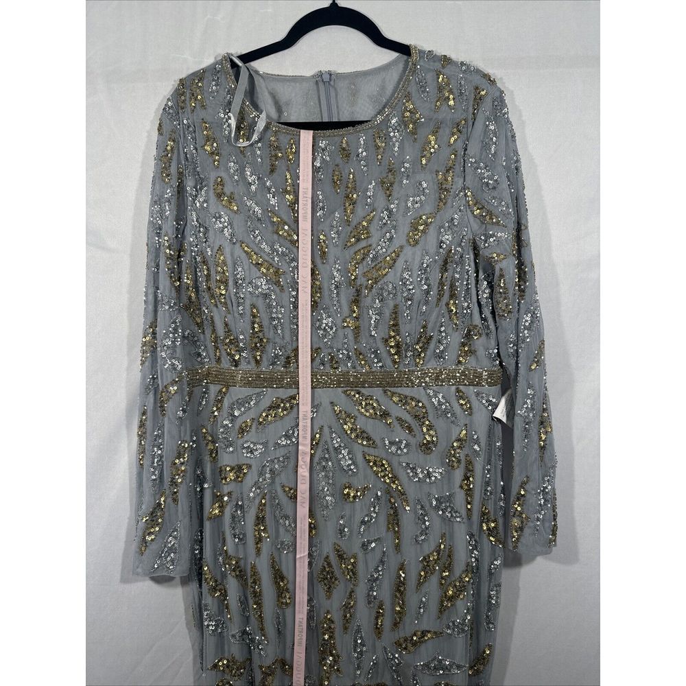 NWT Mac Duggal [ 16 ] 5124 Beaded Long Sleeve Evening Gown Platinum‎ Gold #Q856 - Picture 11 of 16